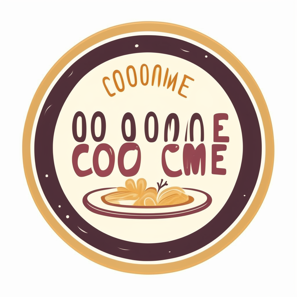 A round white dinner plate with the text homecook in the center, vector art style logo