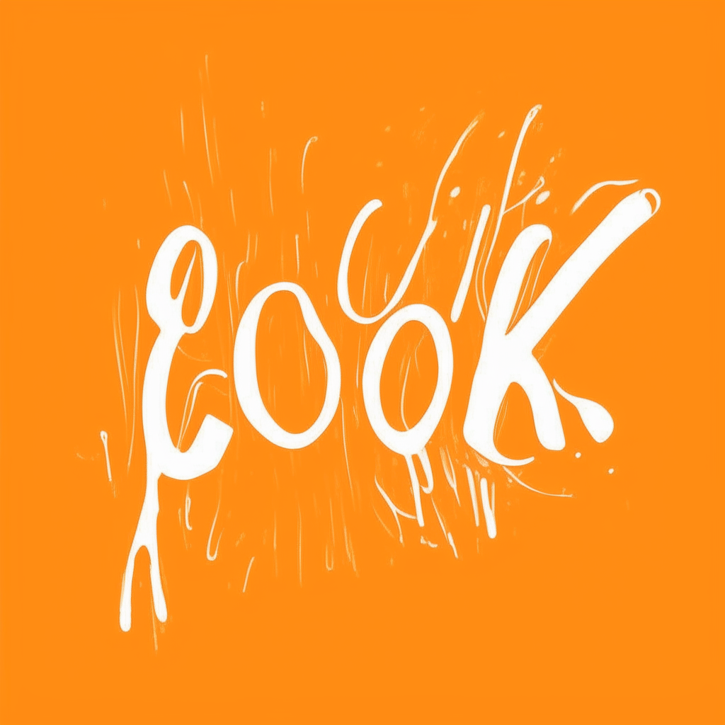 a fun handwritten logo with the word cook in brush strokes on an orange background