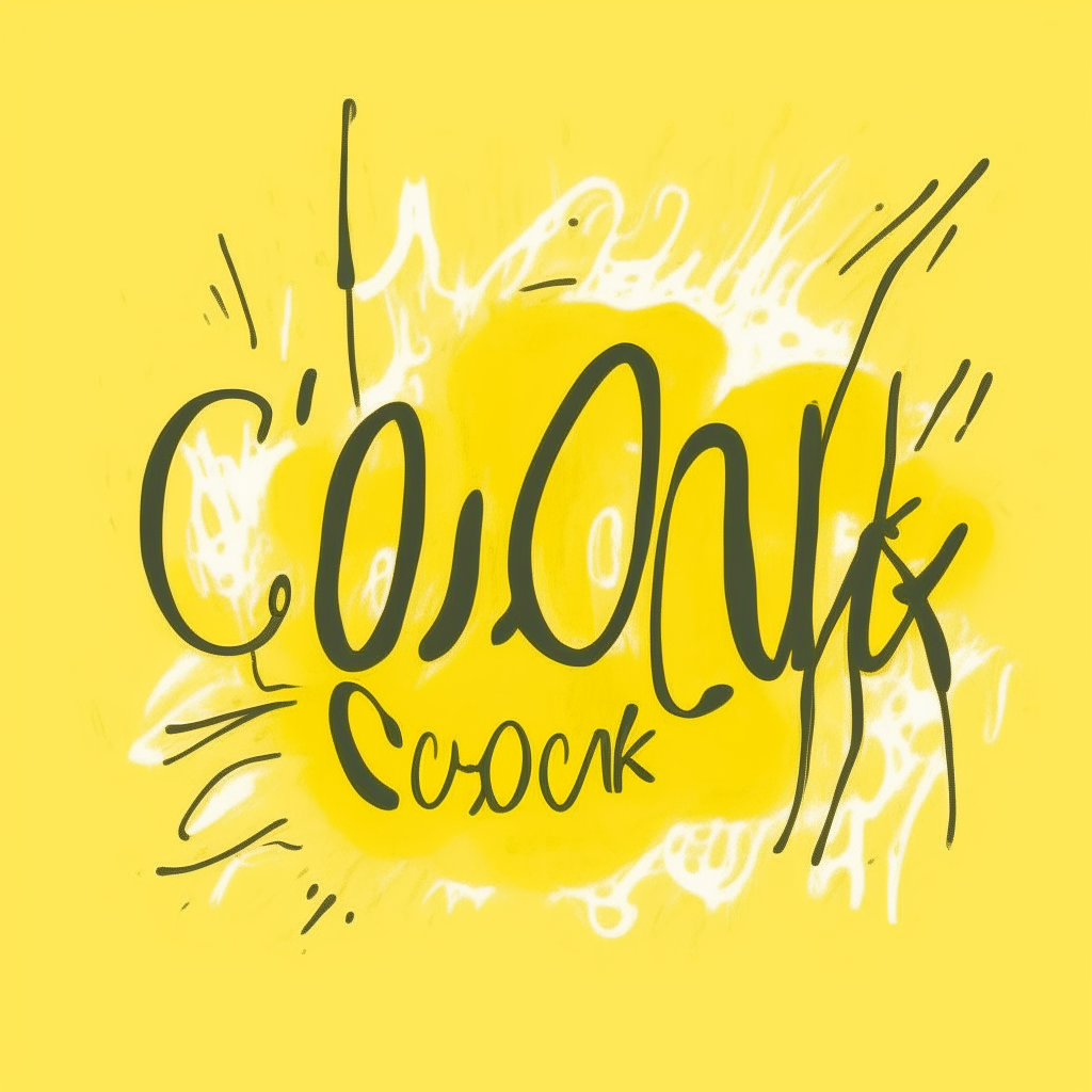a fun handwritten logo with the word cook in brush strokes on a yellow background