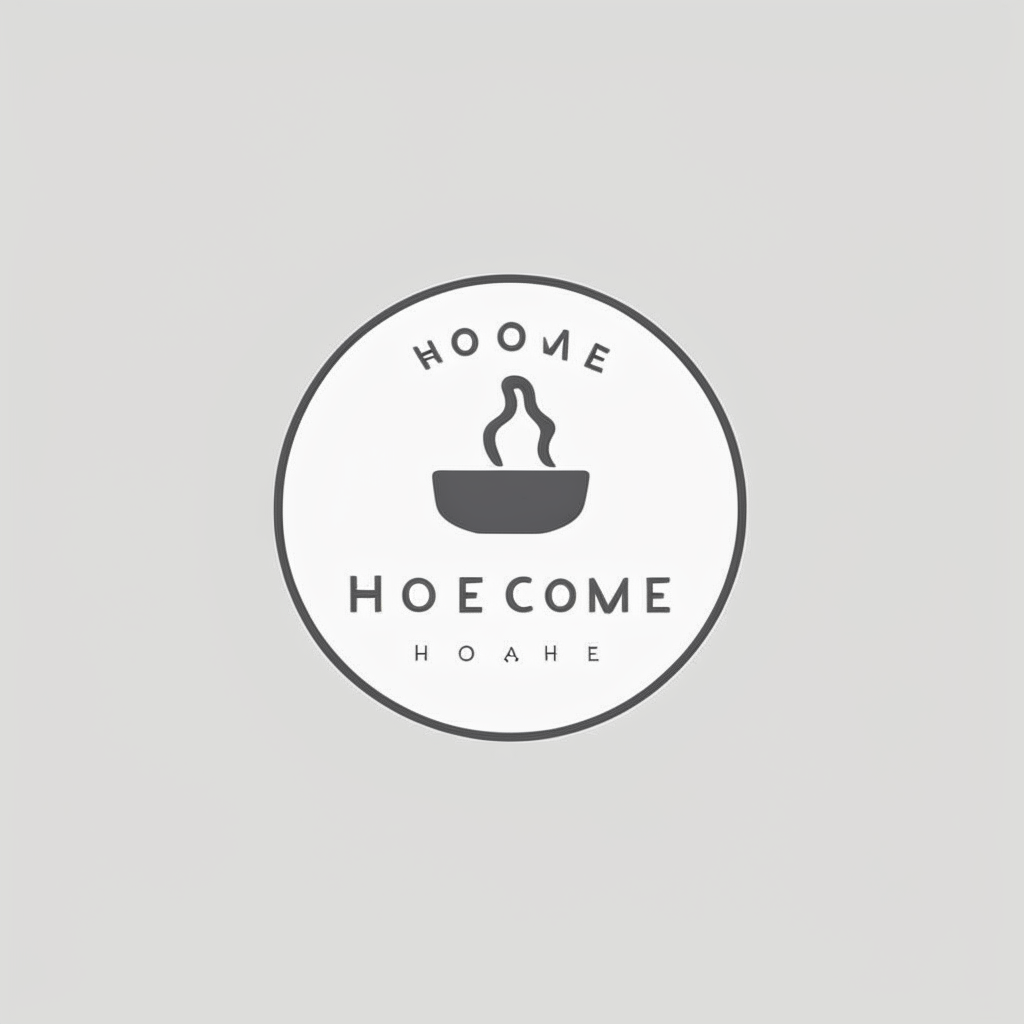 a minimalist logo with the words home cook in a sans serif font on a light grey background