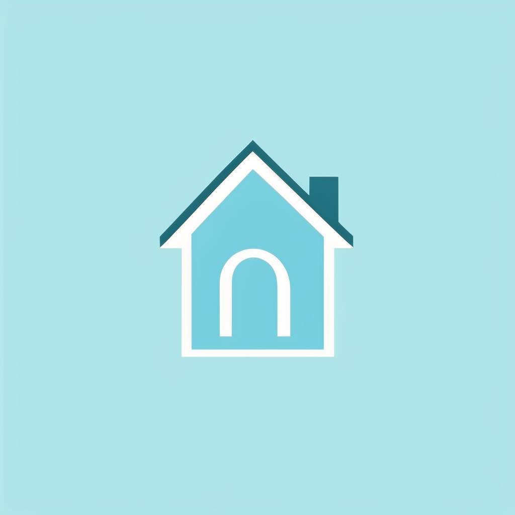 a minimalist logo with the word HOME in a sans serif font on a light blue background
