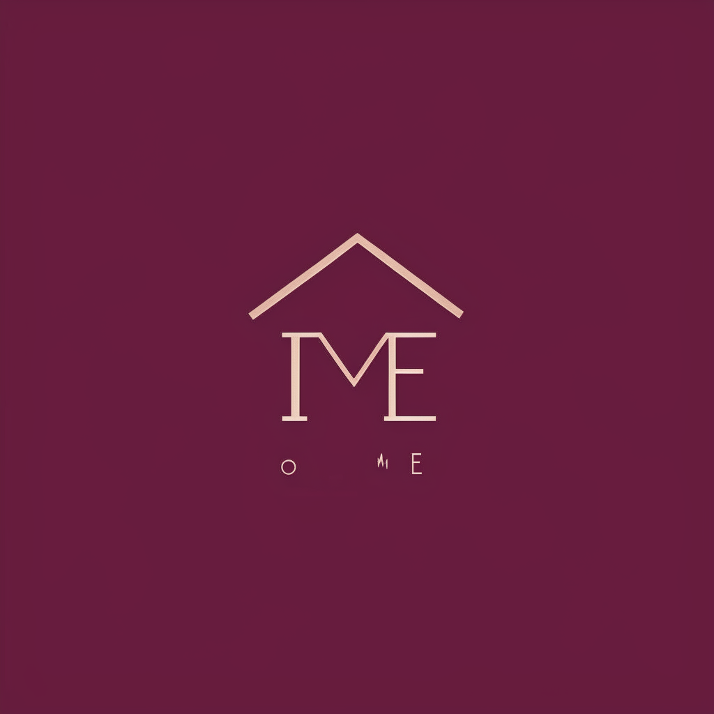a minimalist logo with the word HOME in a sleek sans serif font on a burgundy background