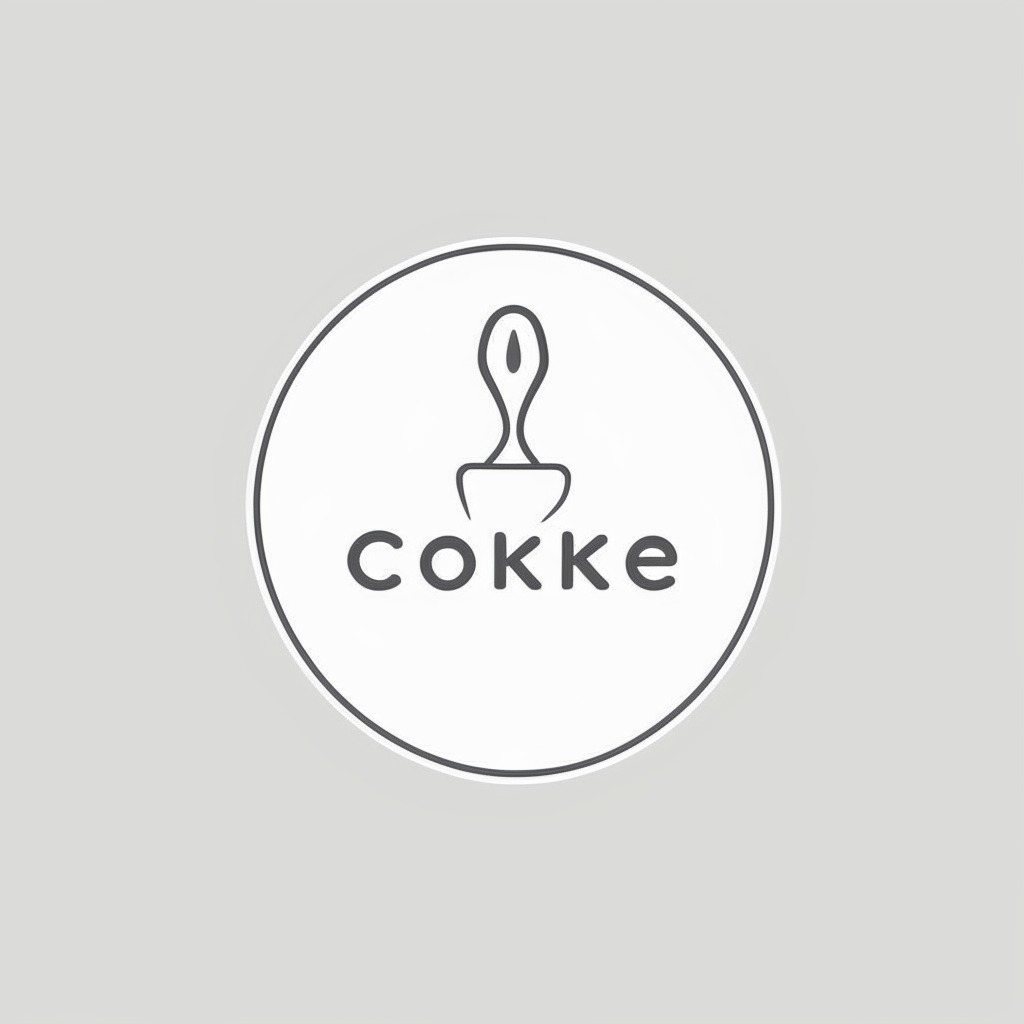 a minimalist vector logo with the word cooking in a sans-serif font on a light grey background