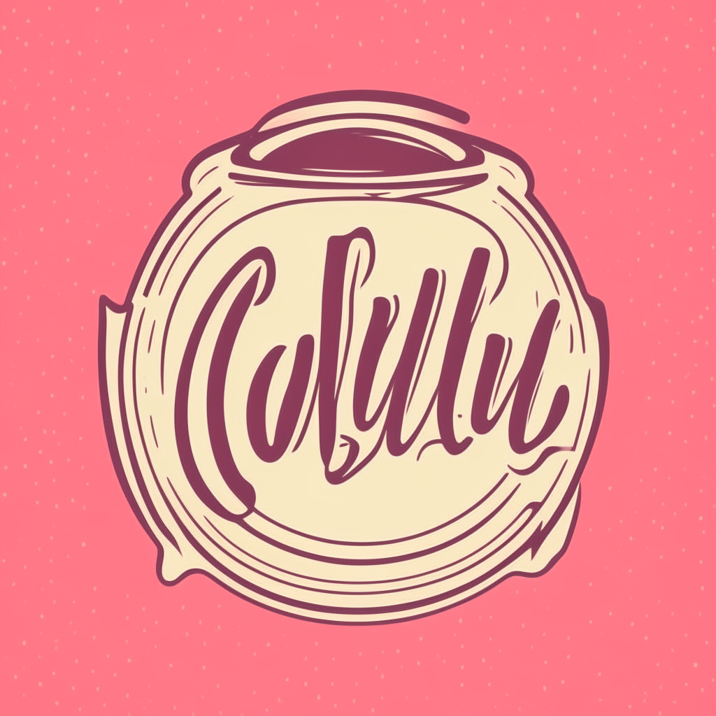 a retro style vector logo with the word cooking in a script font on a pink background