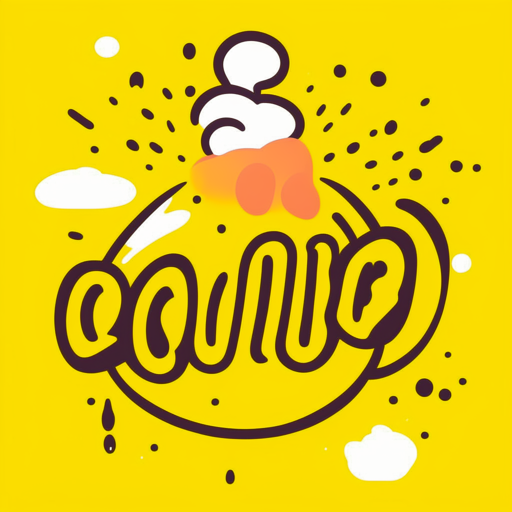 a cartoon logo with the word cooking in a bubbly font on a yellow background