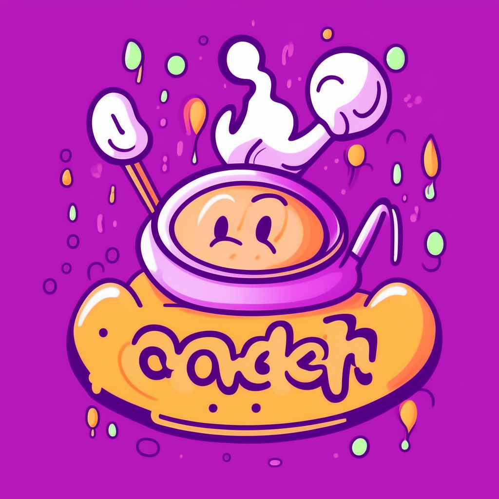 a cartoon logo with the word cooking in a fun bubbly font on a purple background