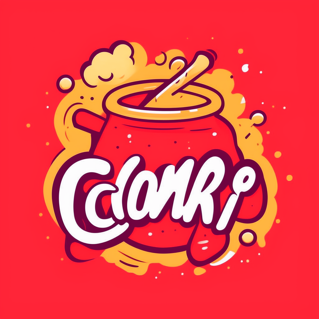 a cartoon logo with the word cooking in a bubbly font on a red background