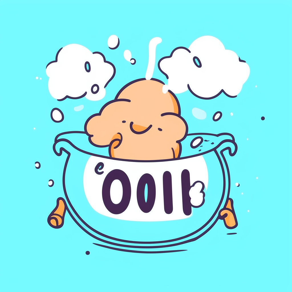 a cartoon logo with the word cooking in a bubbly font on a light blue background