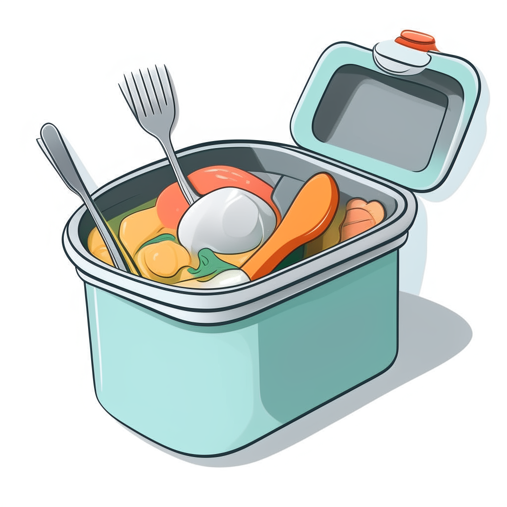 a cartoon lunch box with a spoon inside, against a white background
