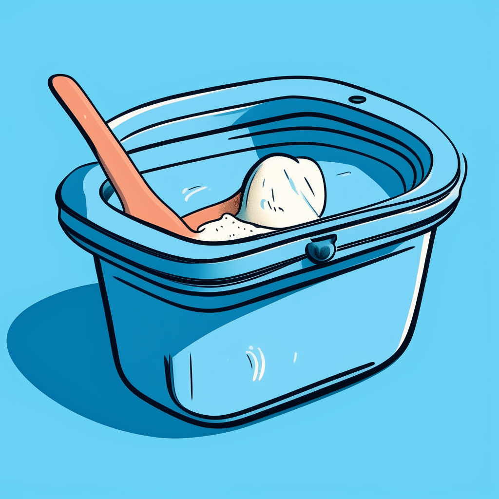 a cartoon lunch box with a spoon inside, against a blue background