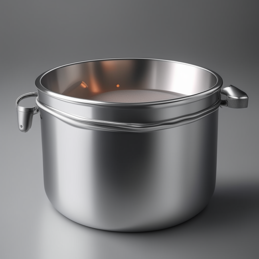 a stainless steel food boiler with a spoon inside, isolated on grey