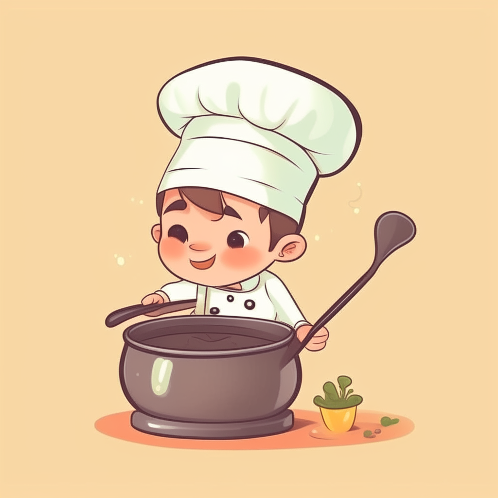 cute cartoon of a chef stirring food in a pot