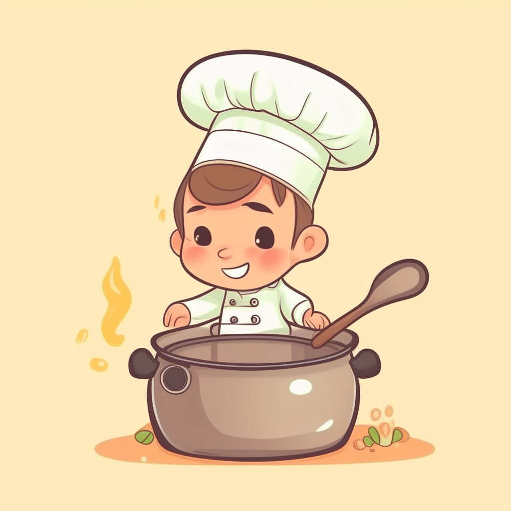 cute cartoon of a chef stirring food in a pot