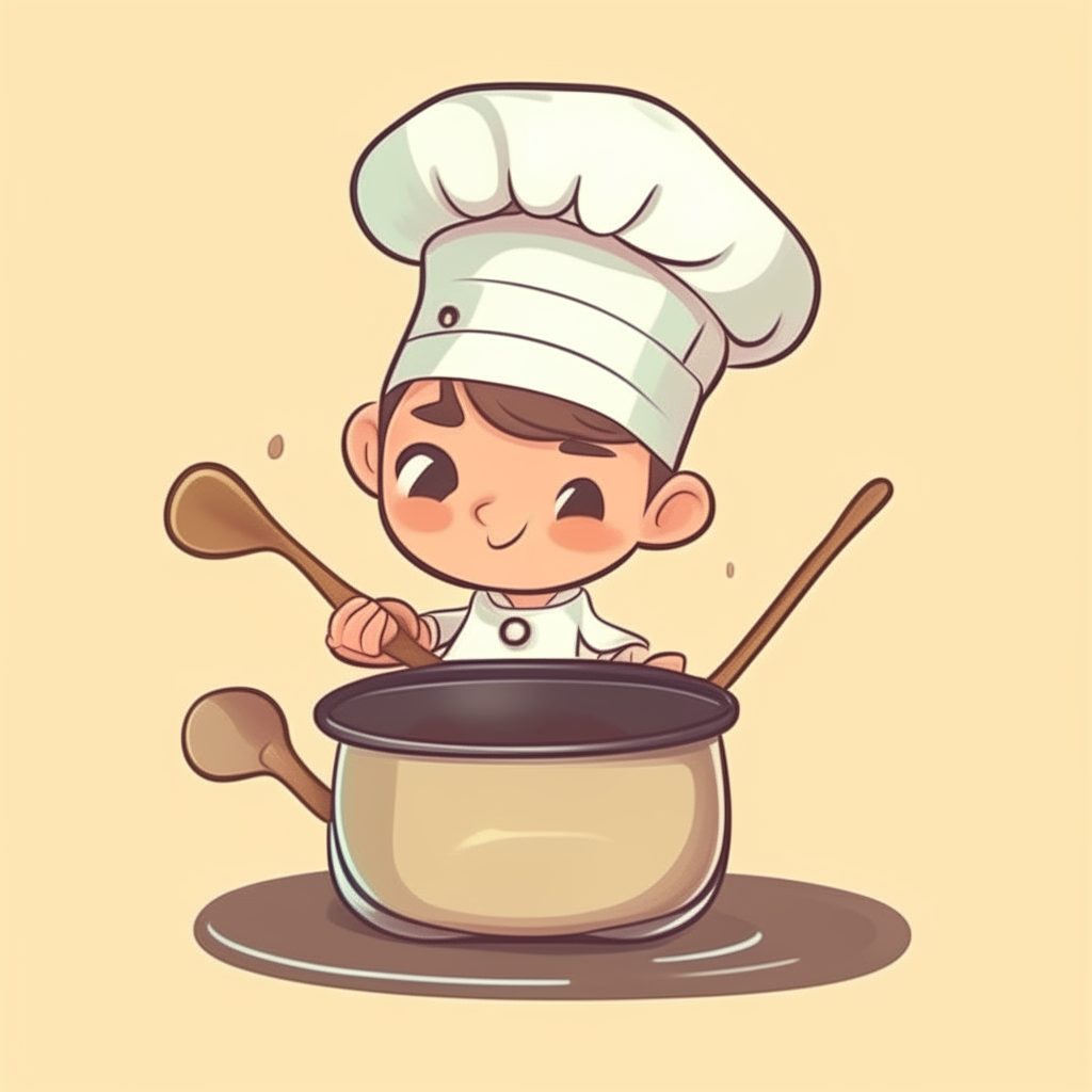 cute cartoon of a chef stirring food in a pot