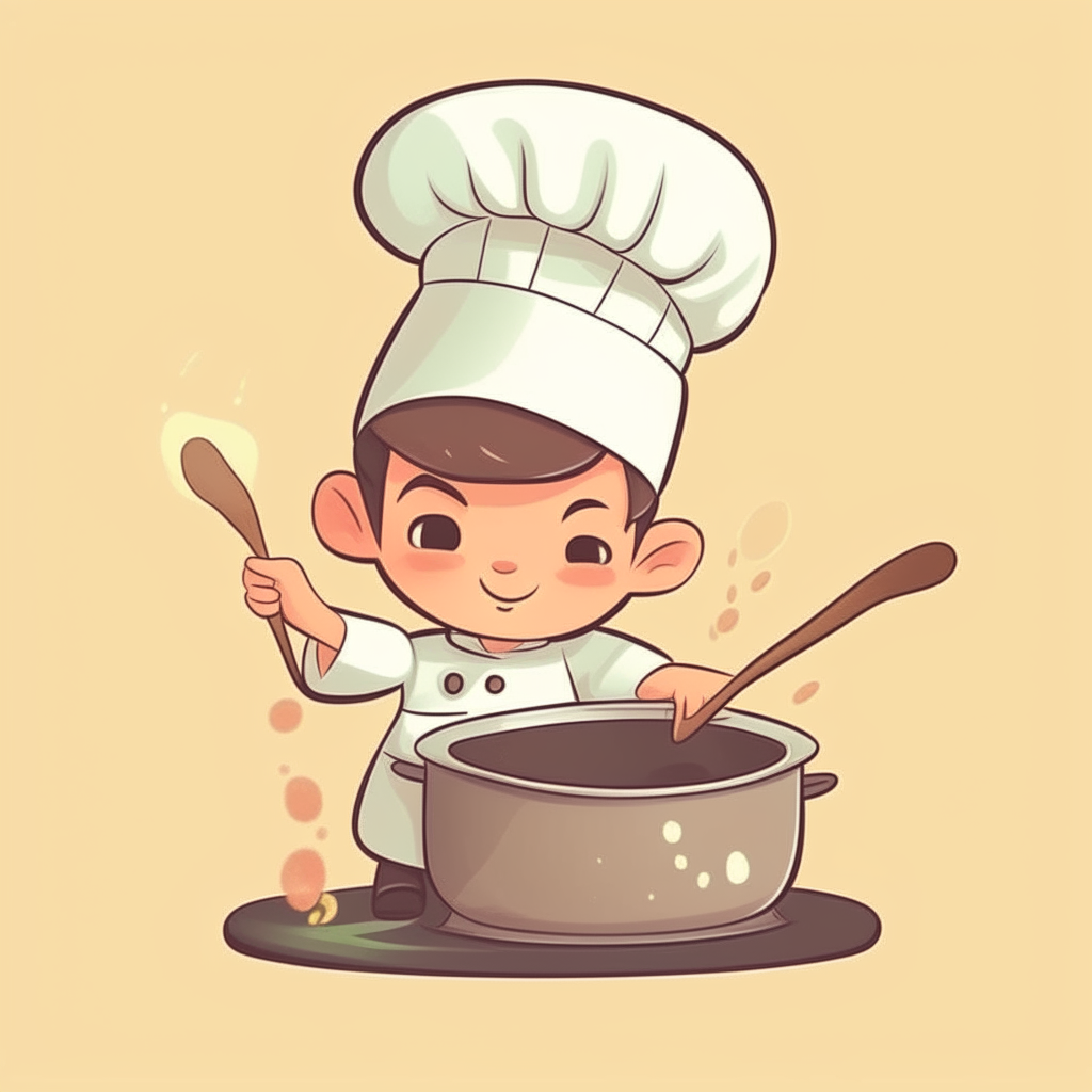 cute cartoon of a chef stirring food in a pot