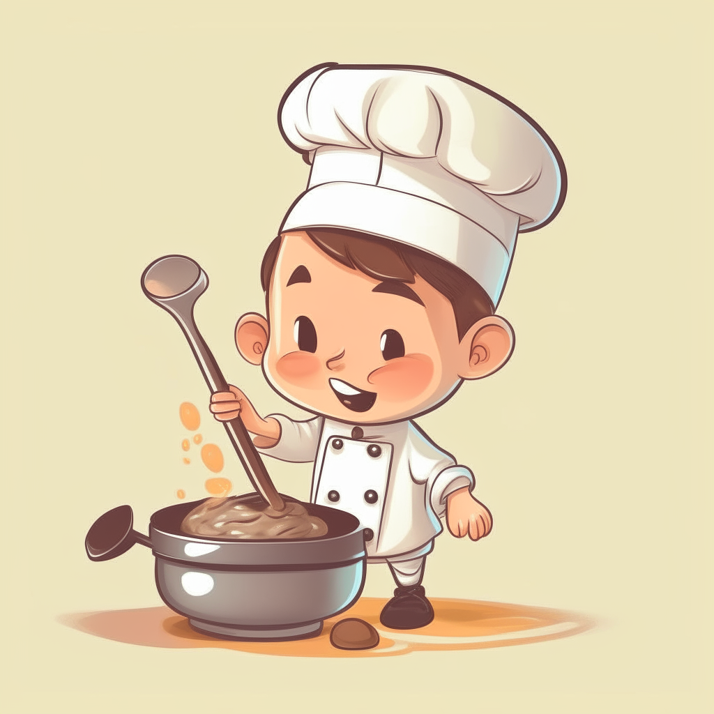 cute cartoon of a chef stirring food