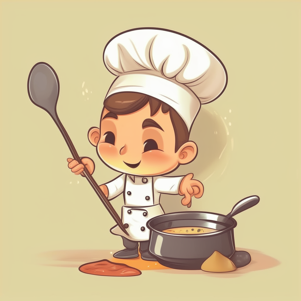 cute cartoon of a chef stirring food