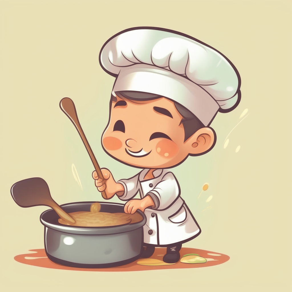cute cartoon of a chef stirring food
