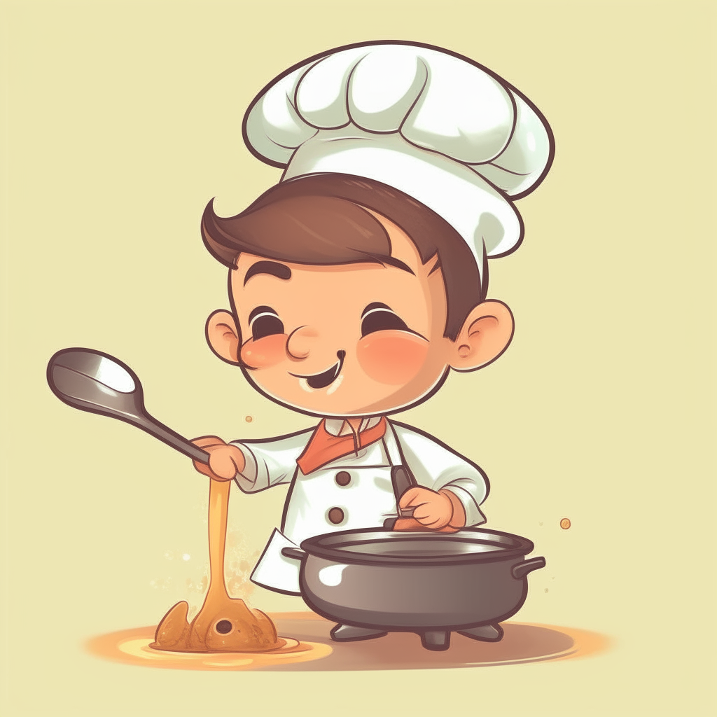 cute cartoon of a chef stirring food