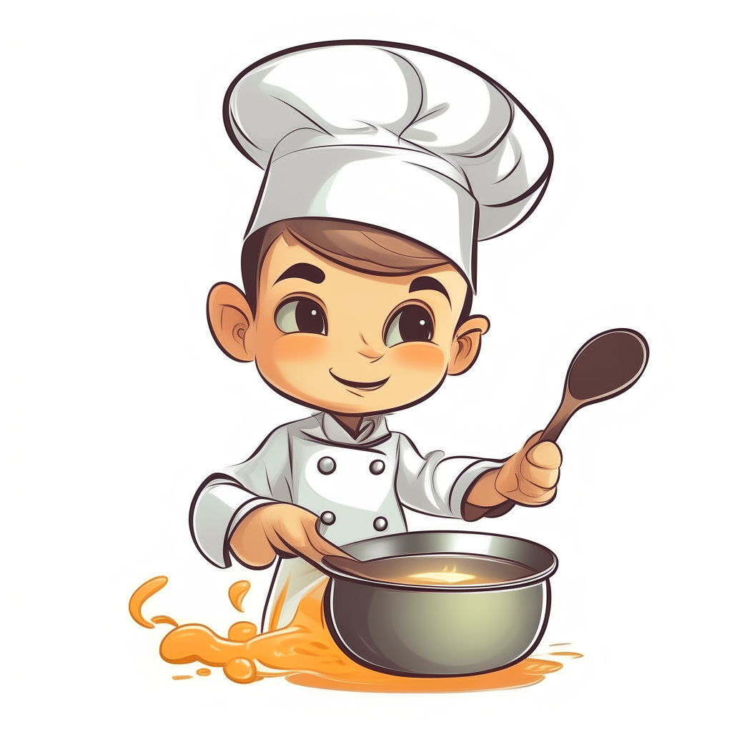 vector drawing of a cartoon chef boy stirring food