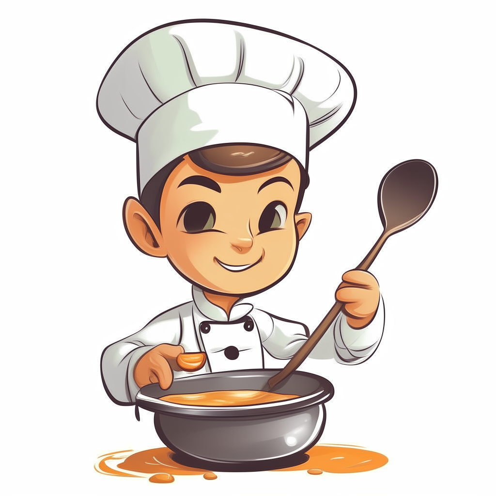 vector drawing of a cartoon chef boy stirring food
