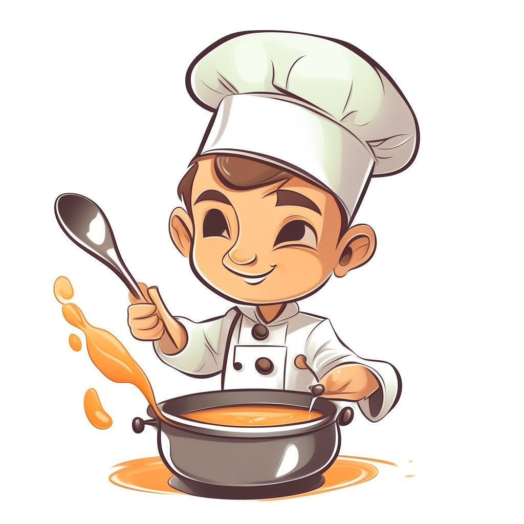 vector drawing of a cartoon chef boy stirring food
