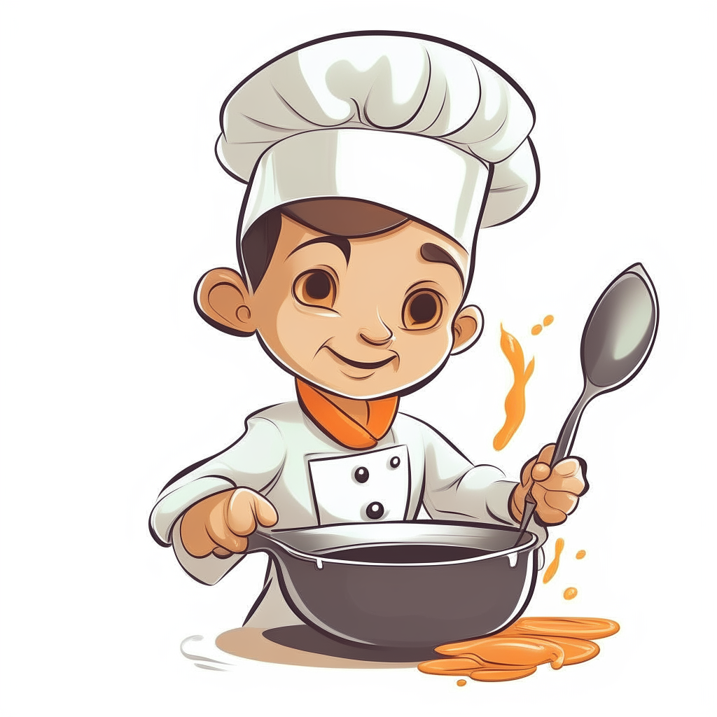 vector drawing of a cartoon chef boy stirring food