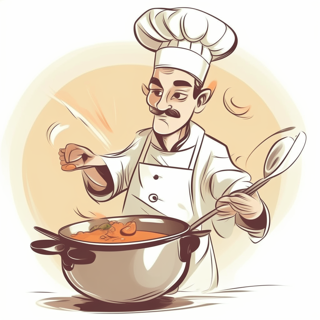 vector drawing of a cartoon chef man stirring food