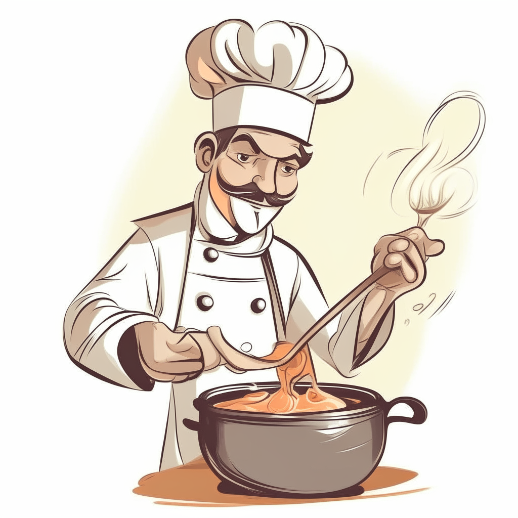 vector drawing of a cartoon chef man stirring food