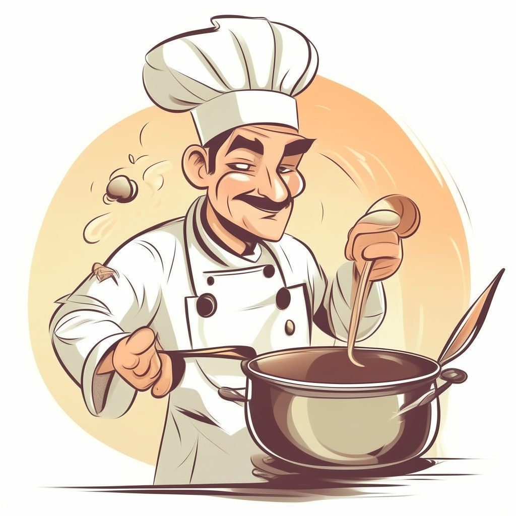 vector drawing of a cartoon chef man stirring food