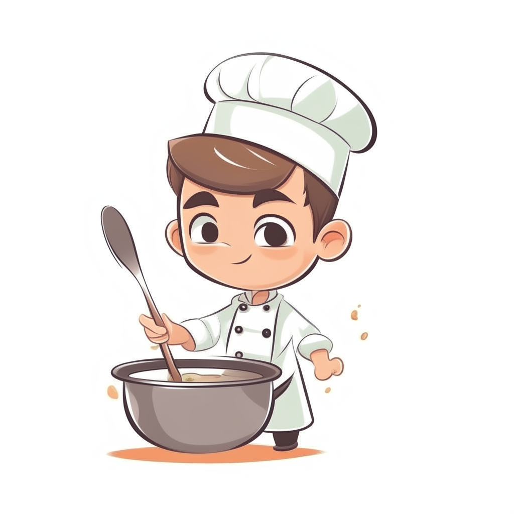 simple cartoon of a chef boy stirring food
