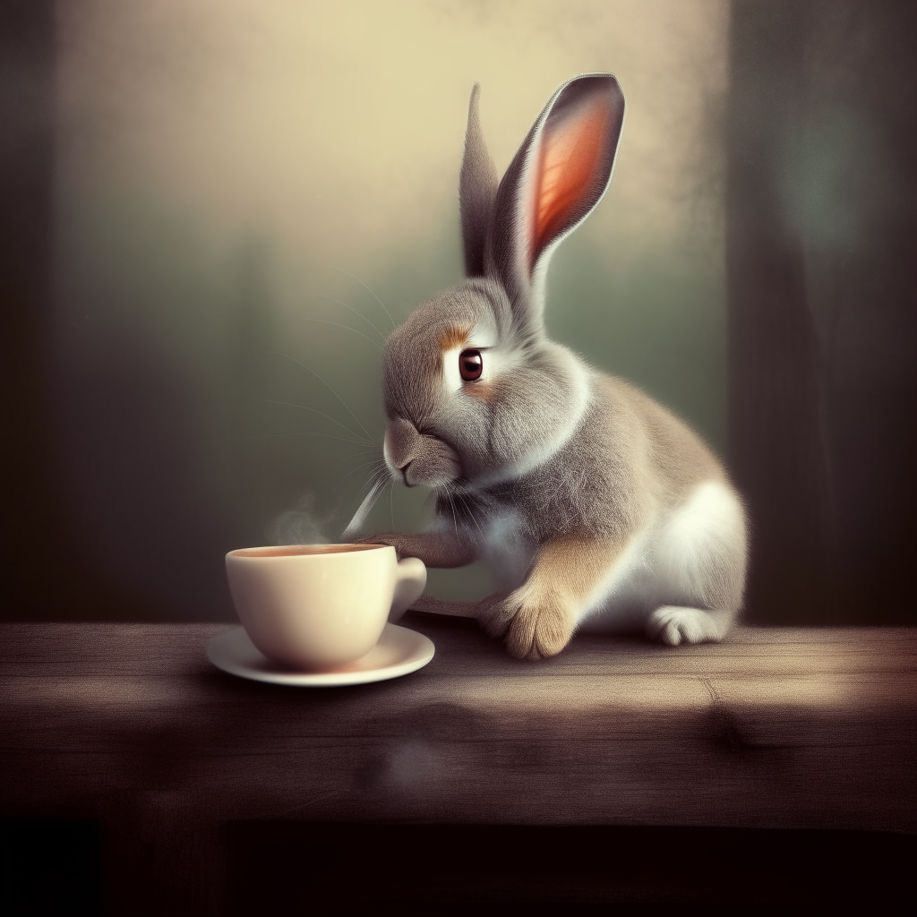 bunny drinking coffe. surreal.