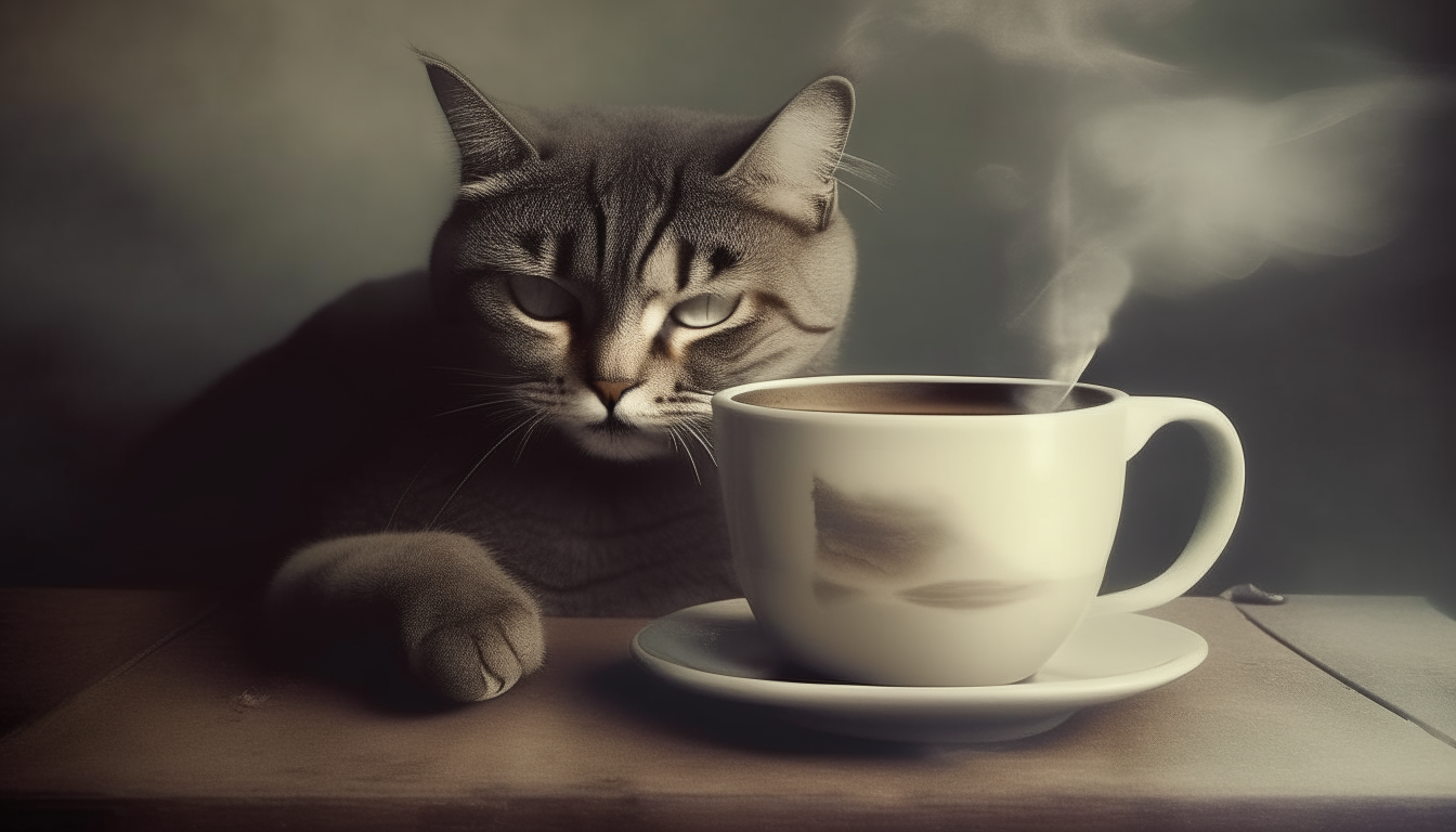 cat drinking coffe. surreal.