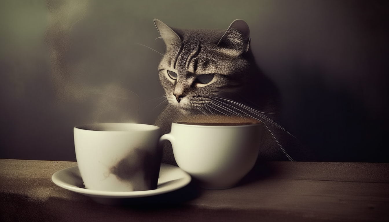 cat drinking coffe. surreal.