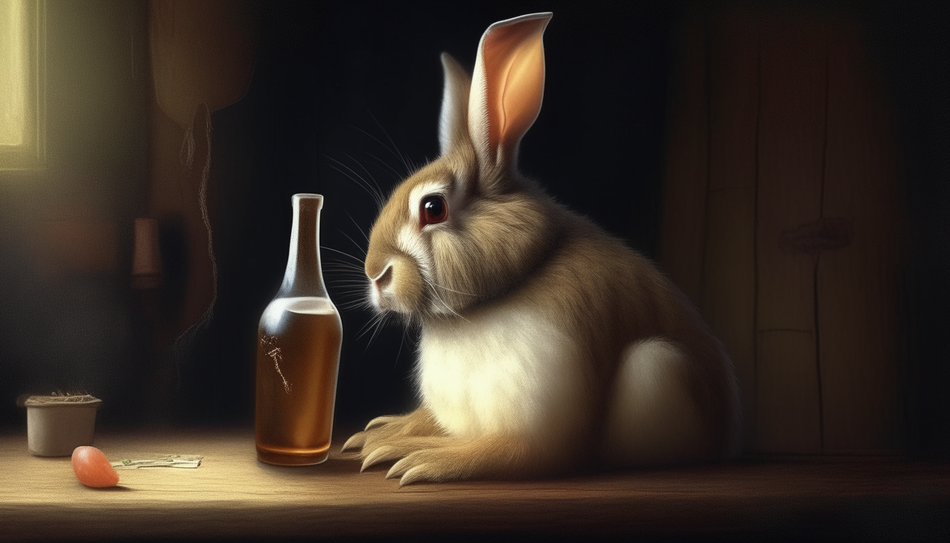 bunny drinking beer. surreal.