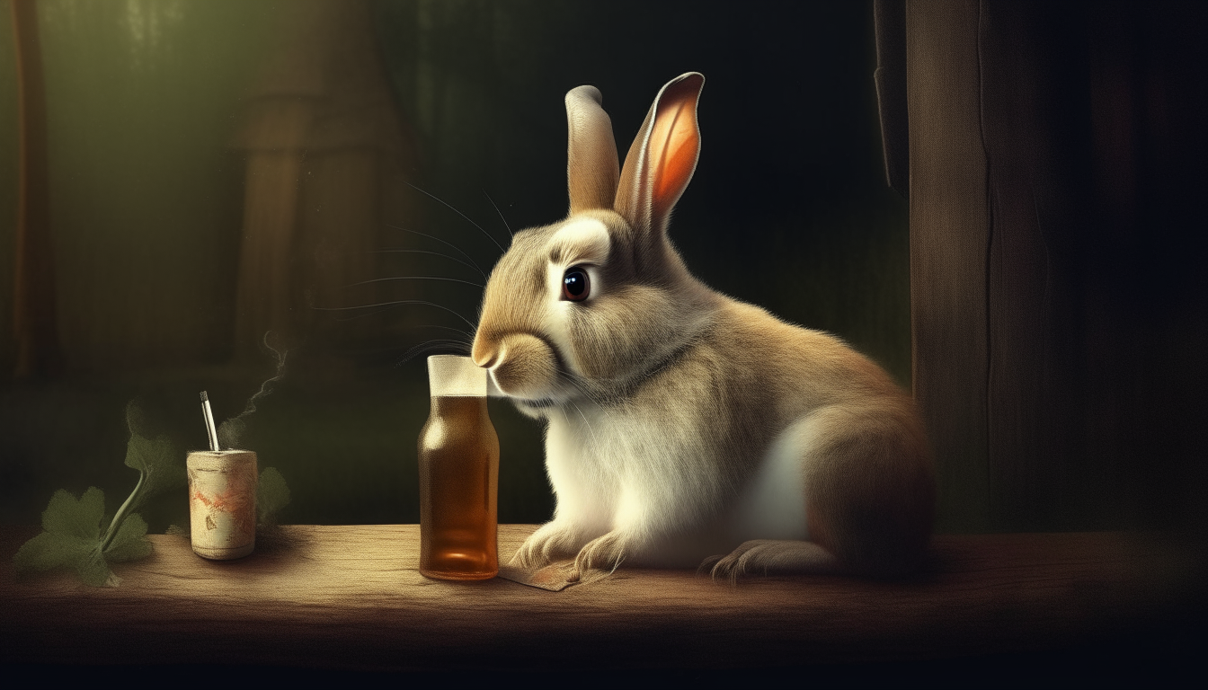 bunny drinking beer. surreal.