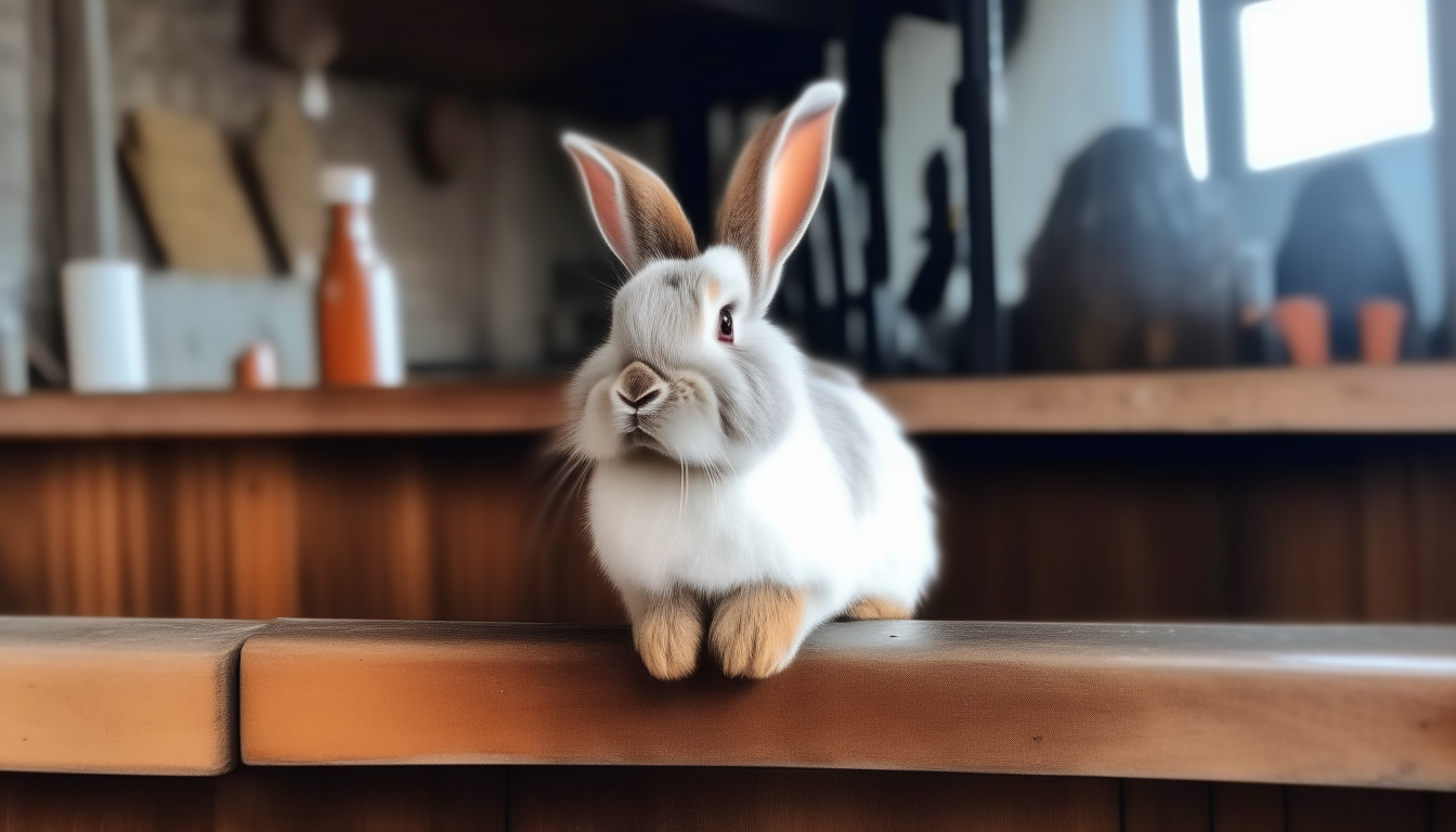 cute bunny sitting on bar.
