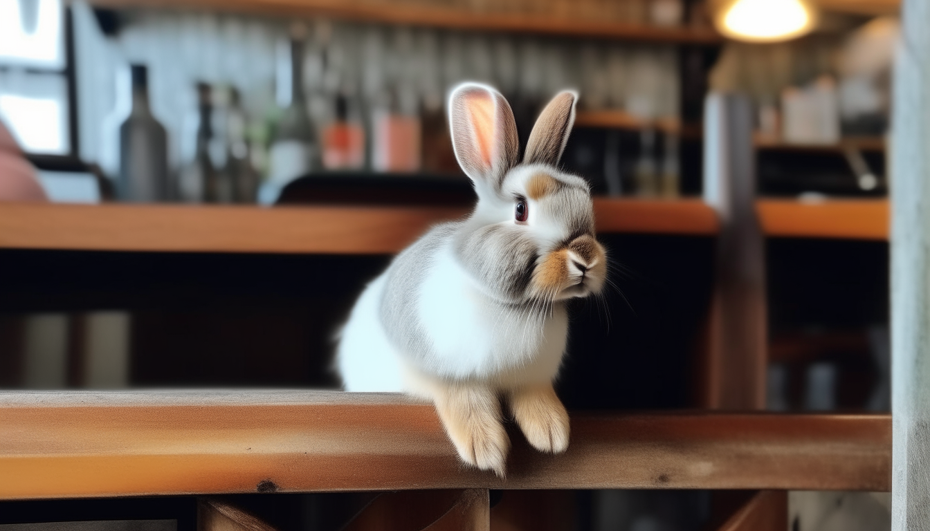 cute bunny sitting on bar.