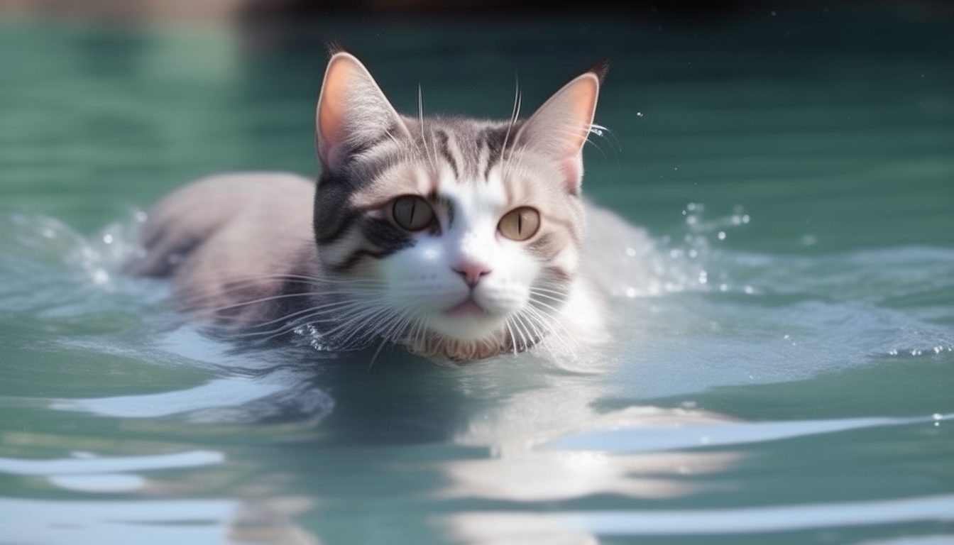A cute cat is swimming