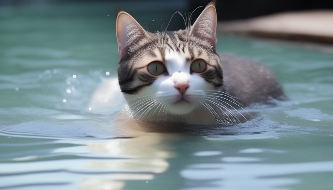A cute cat is swimming