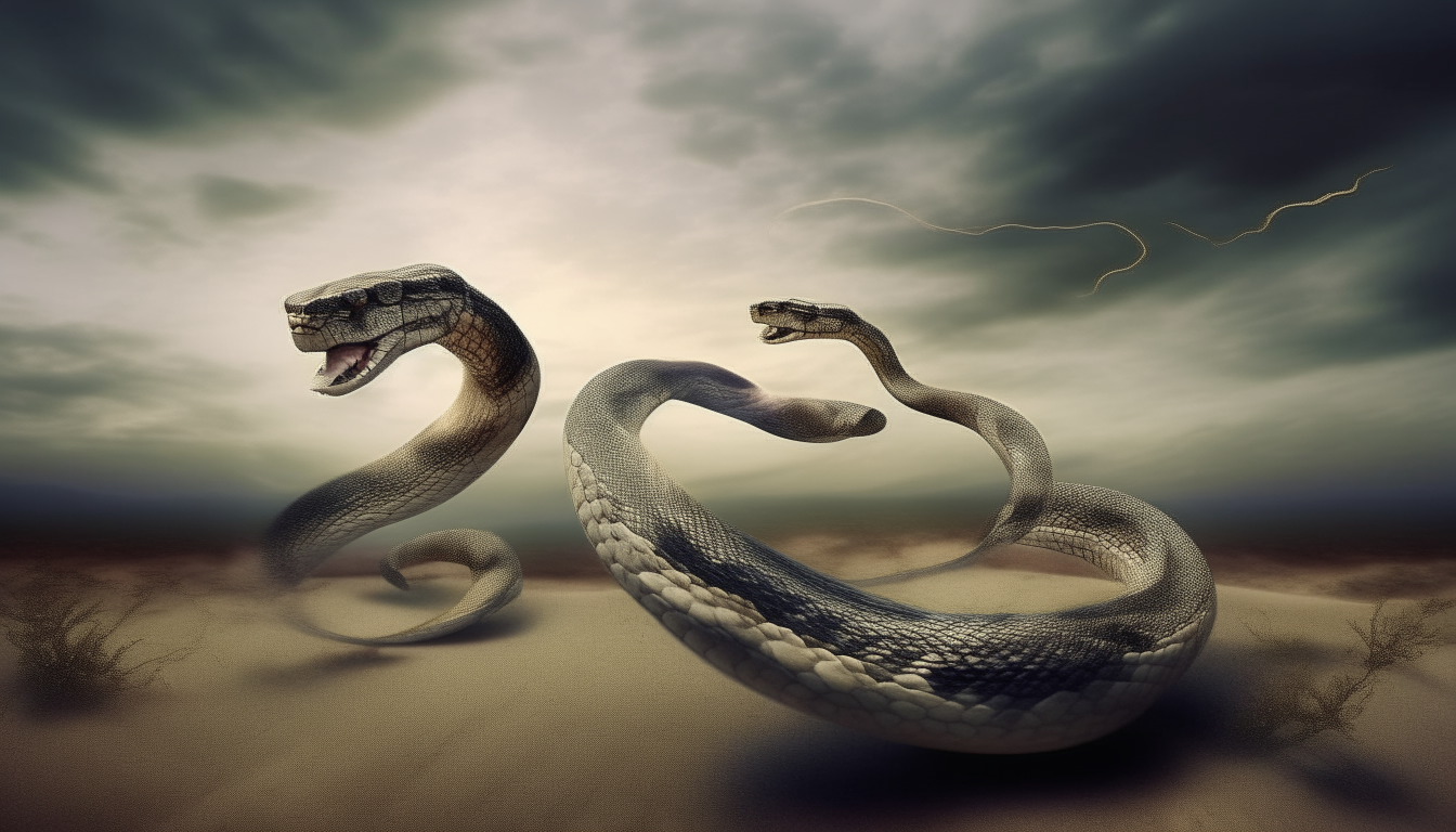 Two snakes are running. surreal.