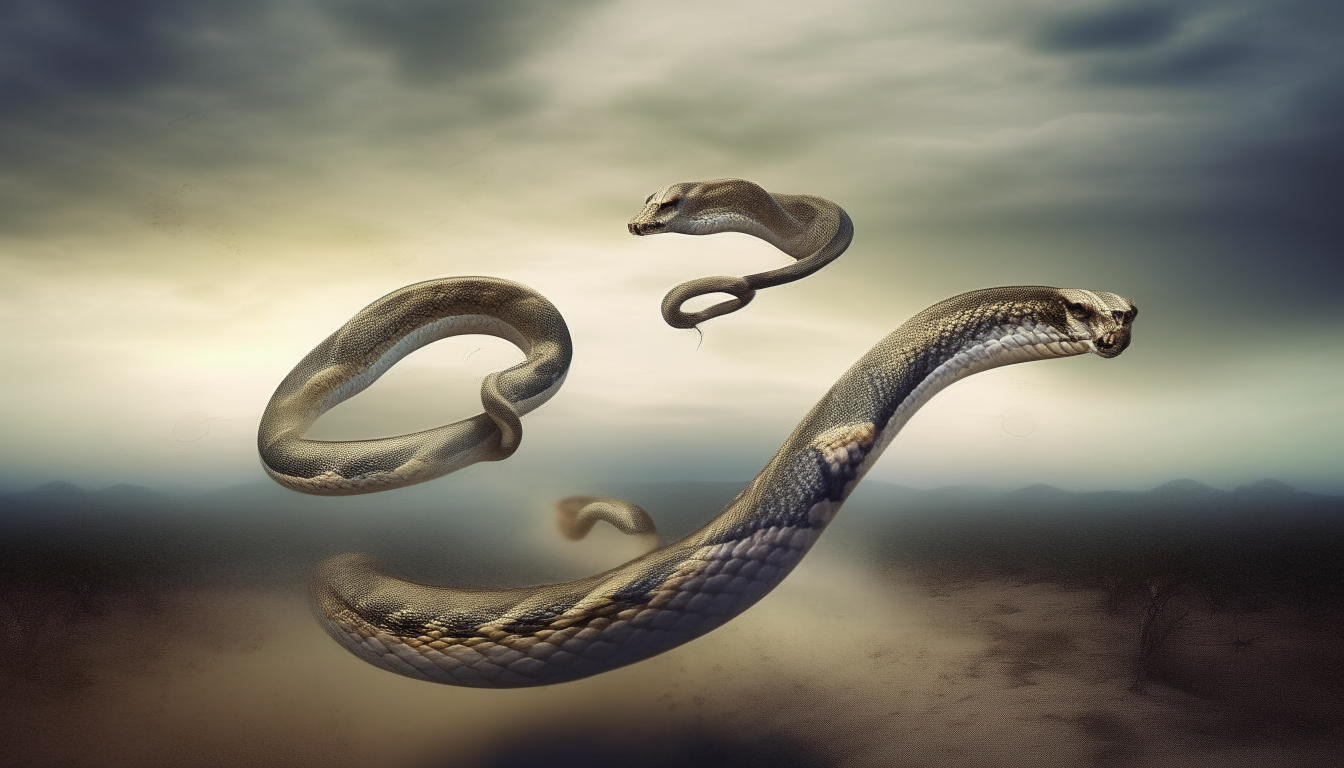 Two snakes are running. surreal