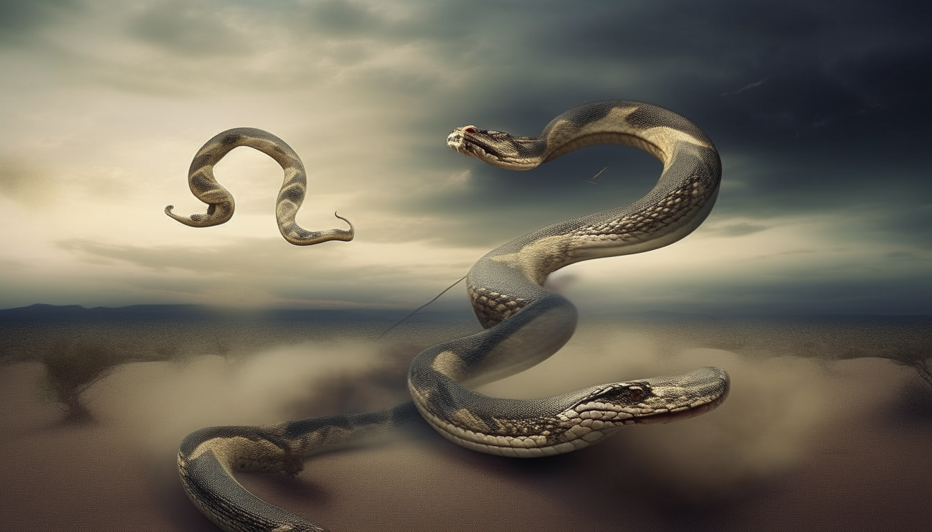 Two snakes are running. surreal