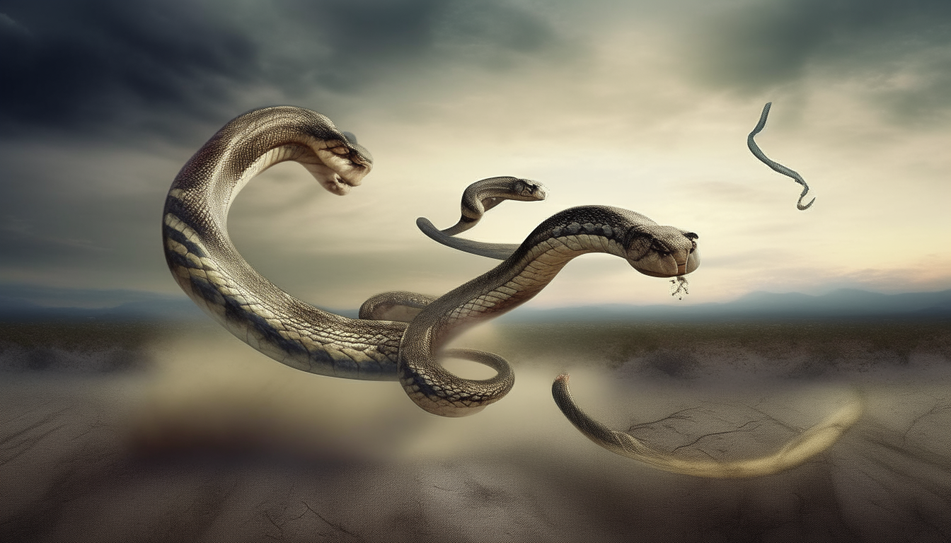 Two snakes are running. surreal