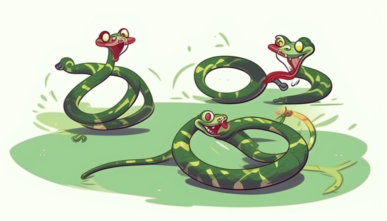 Two snakes are running. cartoon.