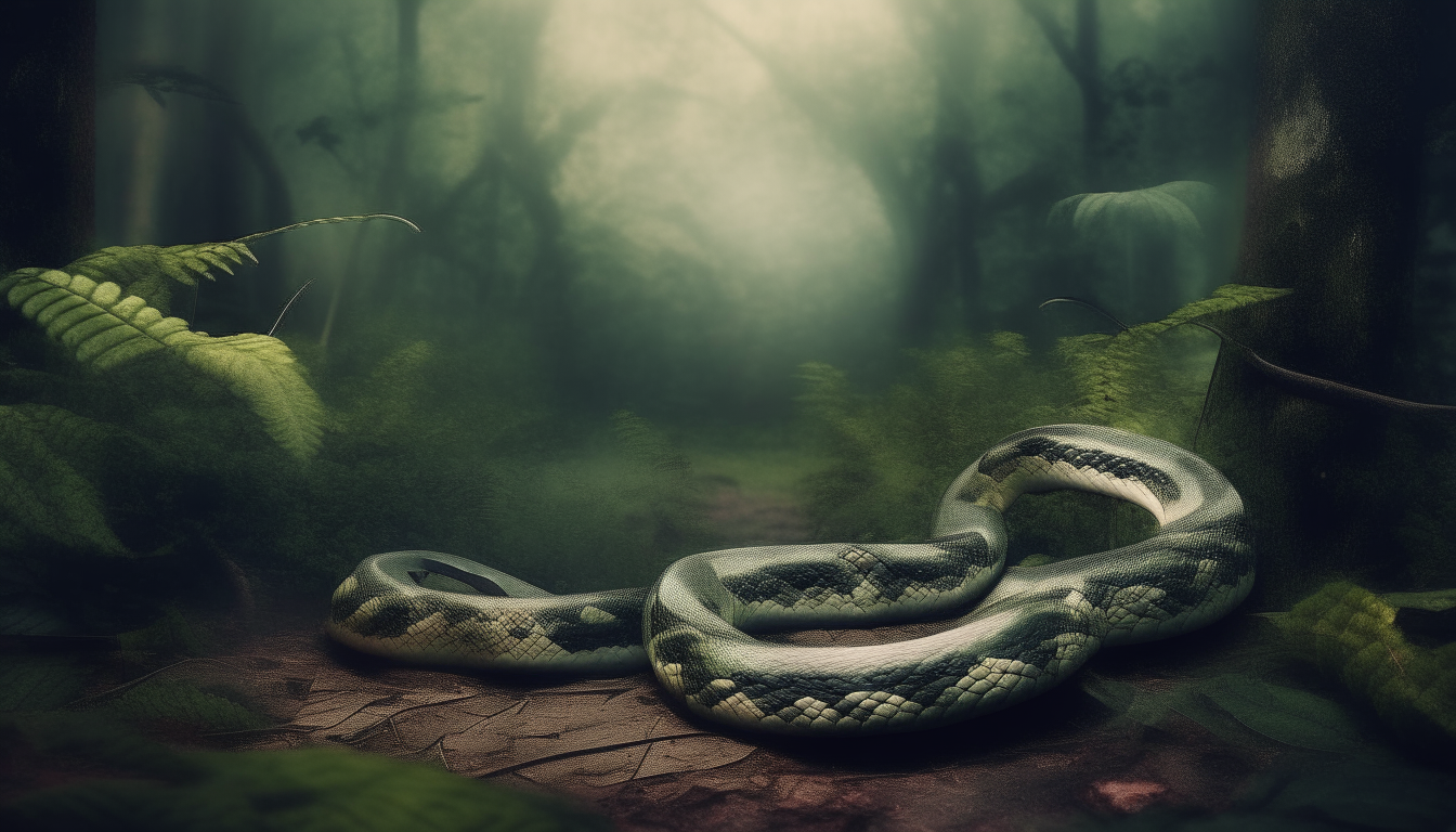 Two snakes in forest. surreal