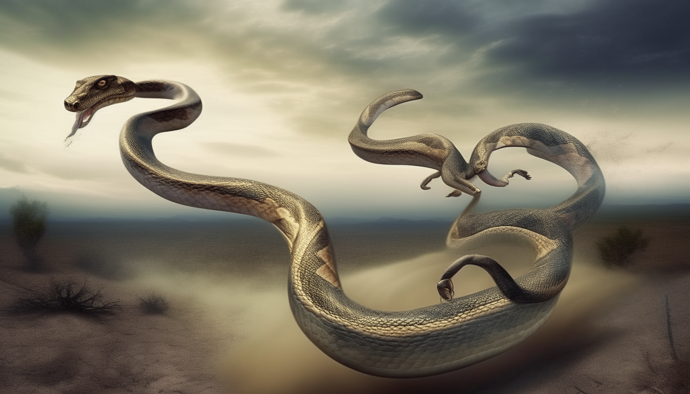 Two snakes are running. surreal
