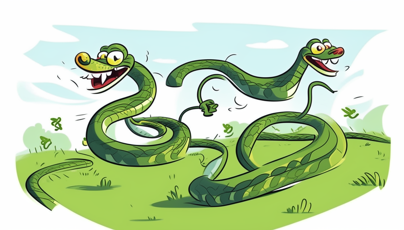 two snakes running. cartoon