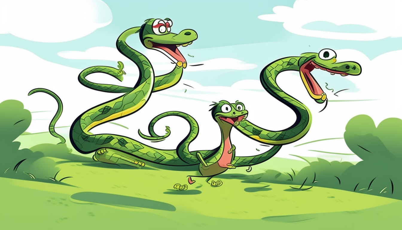 two snakes running. cartoon