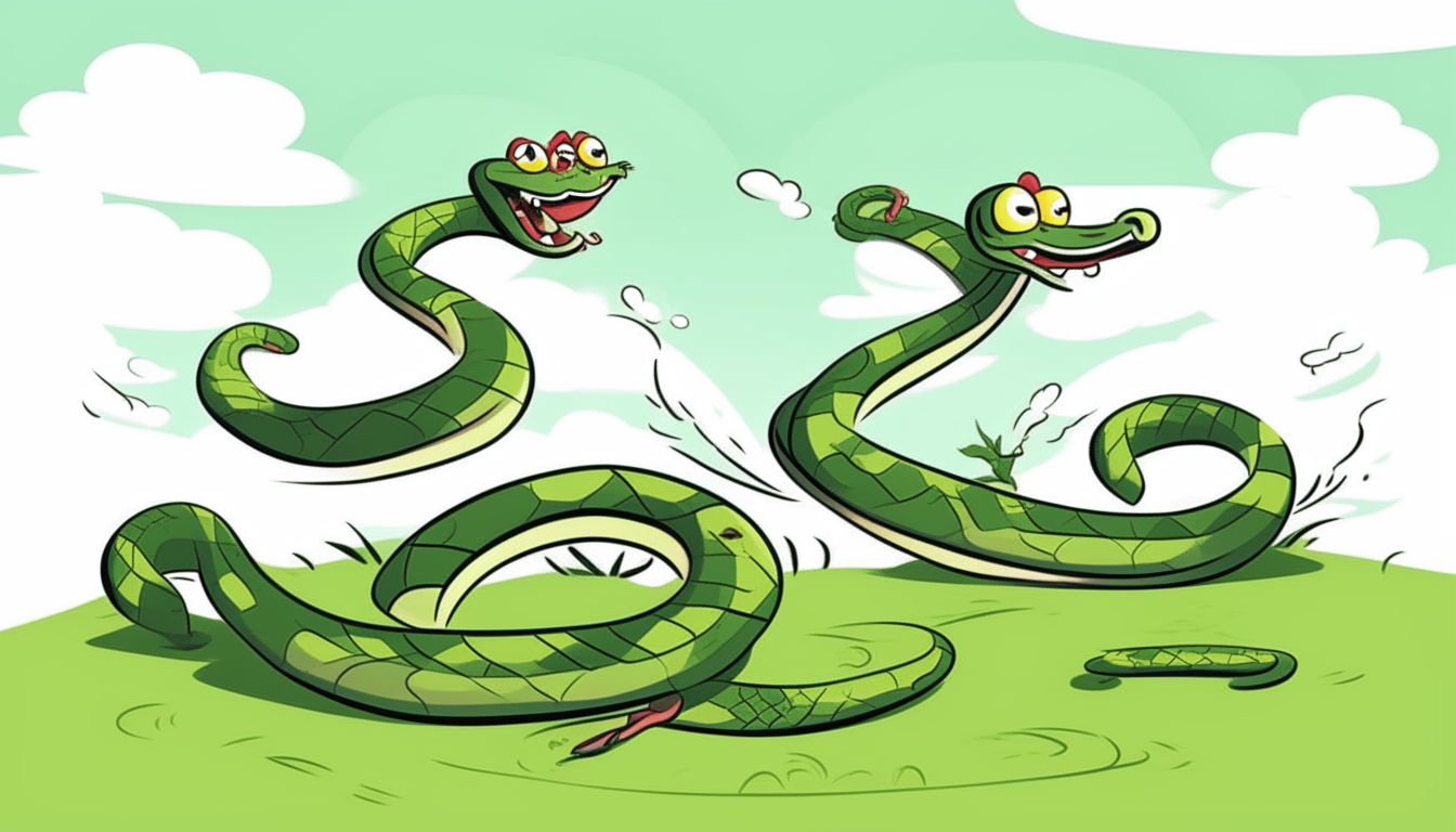two snakes running. cartoon
